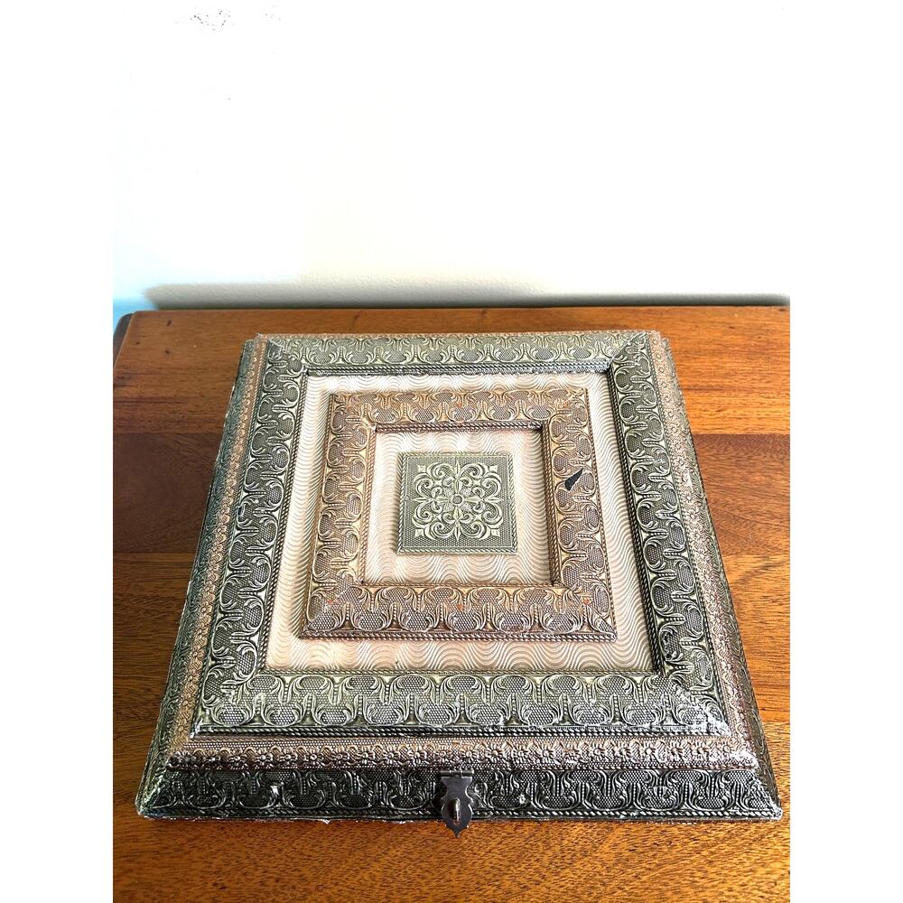 Vintage Indian Wooden Dry Fruit Box  12" square